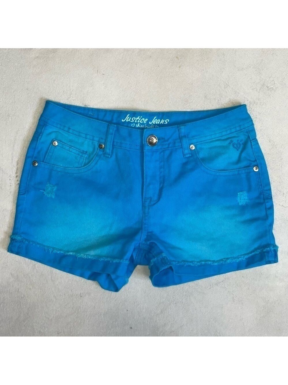 Justice Jean Shorts Girls Size 14 aqua blue